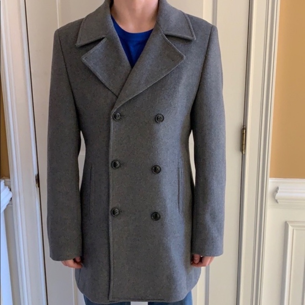 Topfeeling men’s gray double breasted jacket Xlong